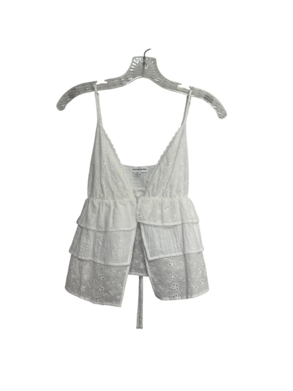 Love On A Hanger Eyelet Tiered Sleeveless Top Tie Back Large White New Boho